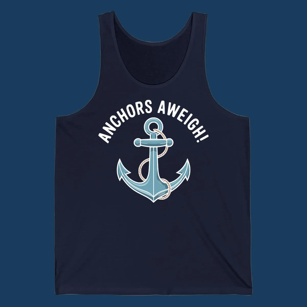 Anchors aweigh cruise design with anchor and rope graphic and text.