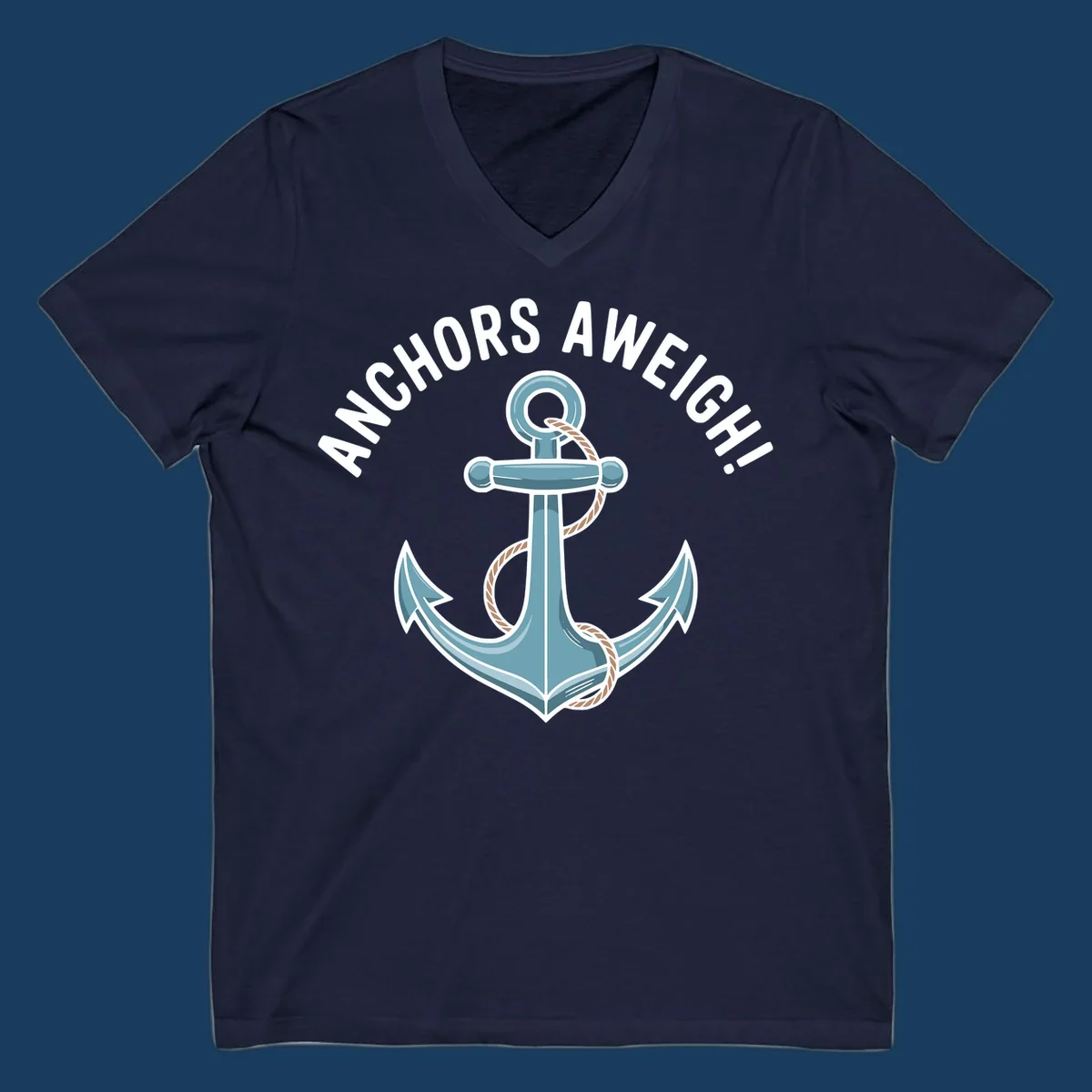 Anchors aweigh cruise design with anchor and rope graphic and text.