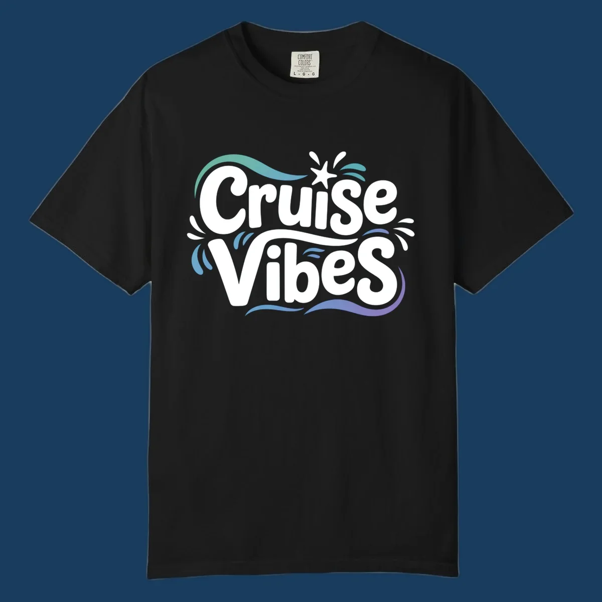 Cruise Vibes fun typography with colorful wave accents.