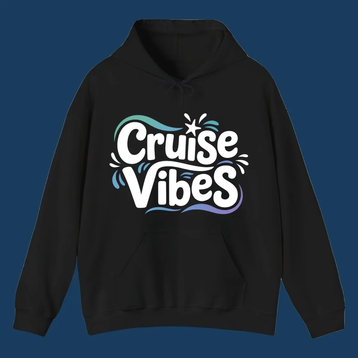 Cruise Vibes fun typography with colorful wave accents.