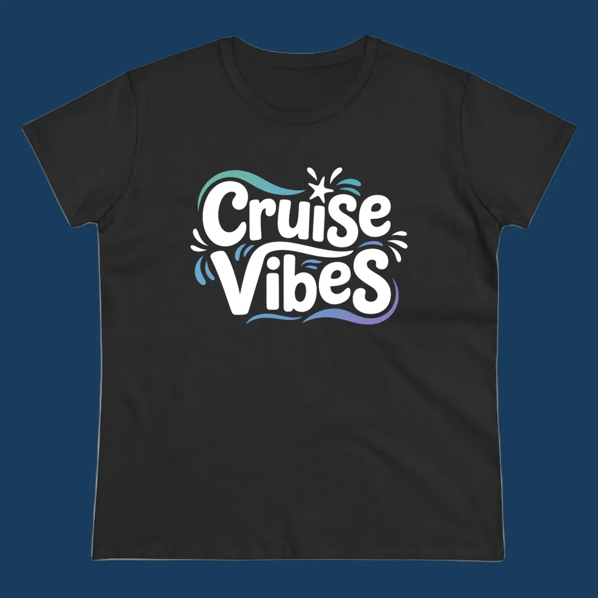 Cruise Vibes fun typography with colorful wave accents.