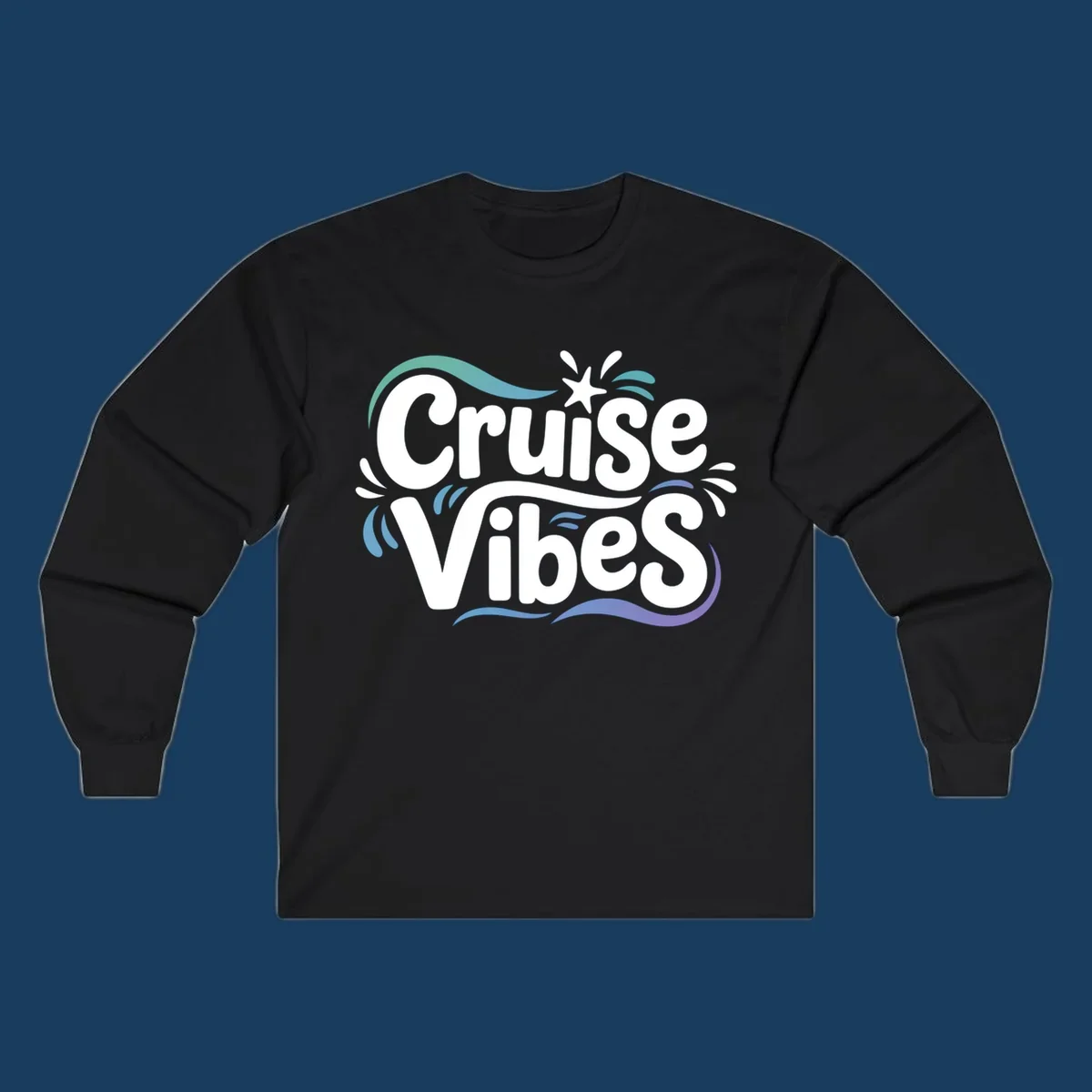 Cruise Vibes fun typography with colorful wave accents.