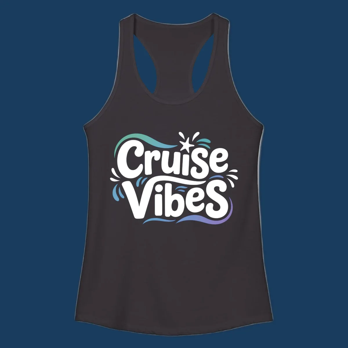 Cruise Vibes fun typography with colorful wave accents.