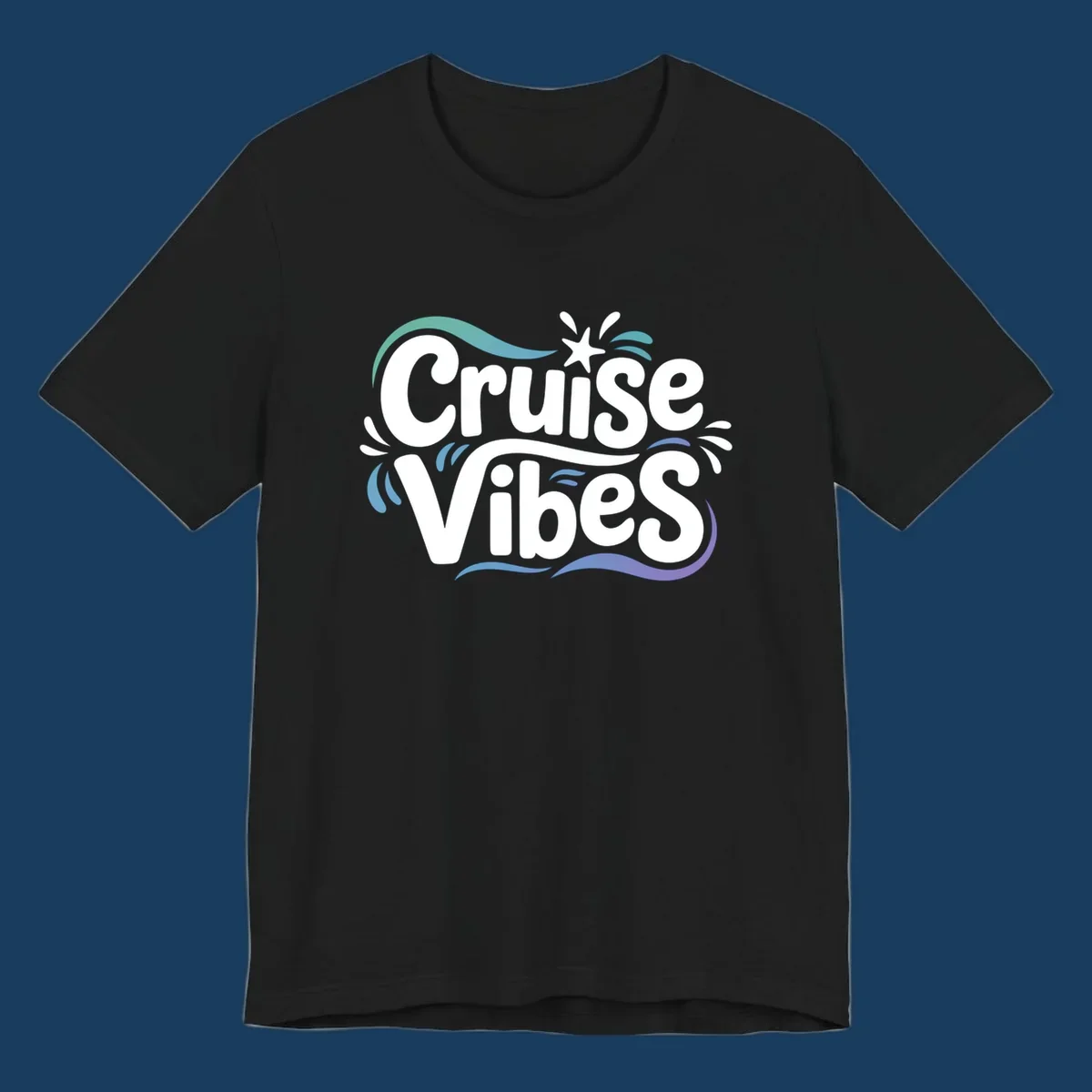 Cruise Vibes fun typography with colorful wave accents.