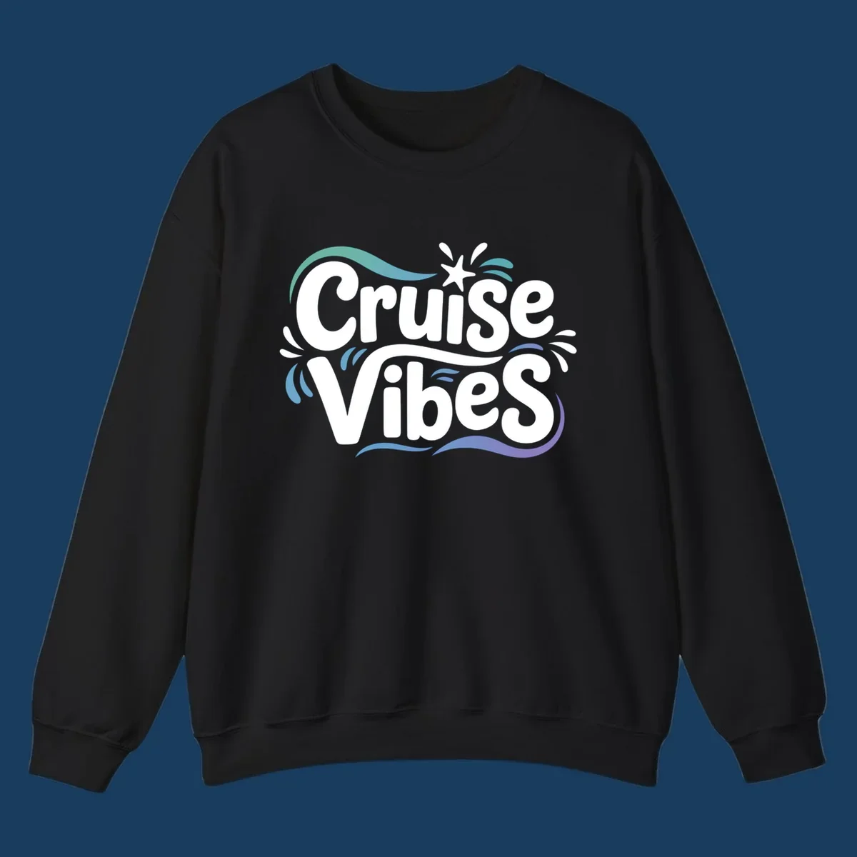 Cruise Vibes fun typography with colorful wave accents.