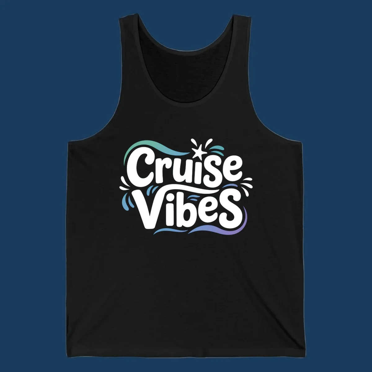 Cruise Vibes fun typography with colorful wave accents.