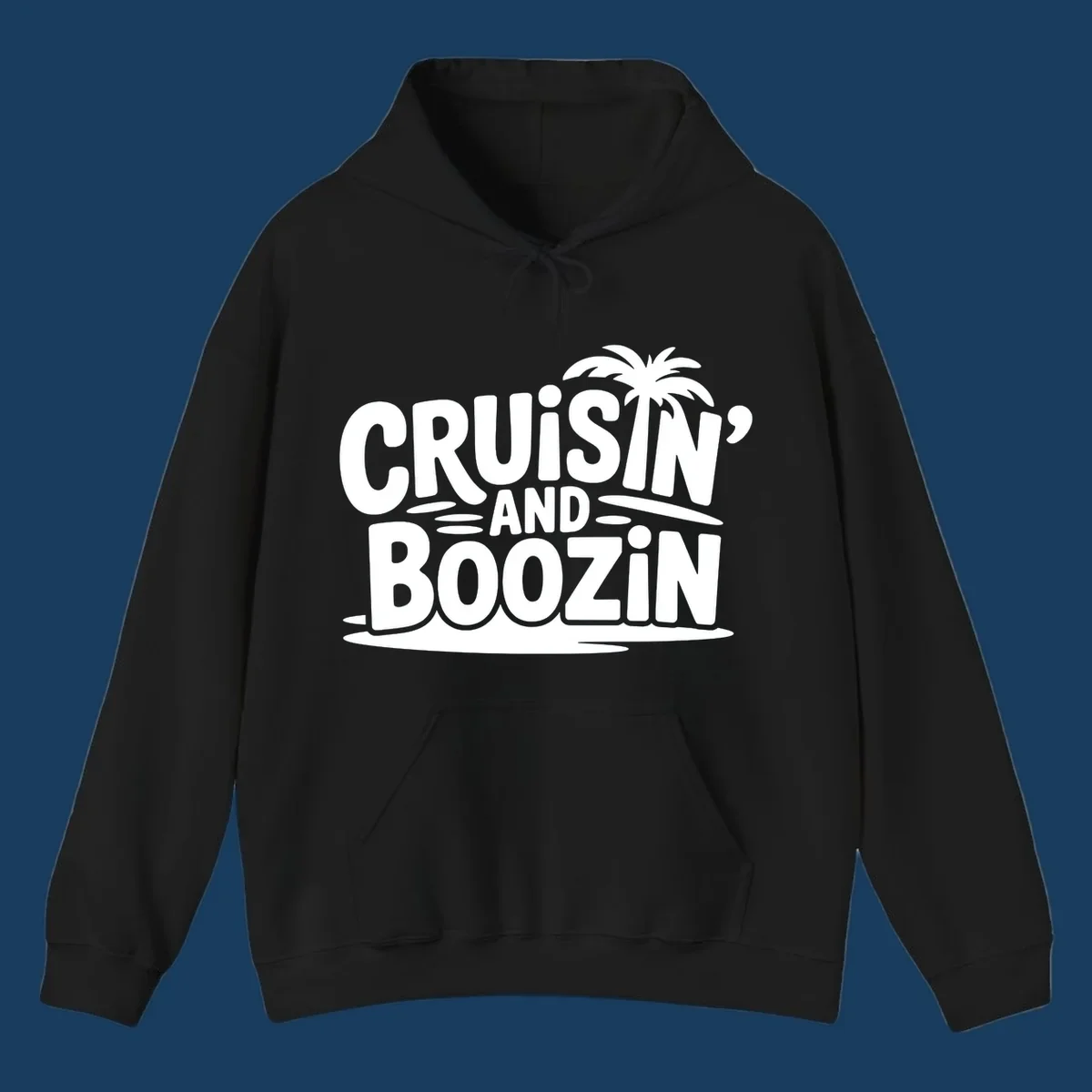 Cruisin' and Boozin' text with a palm tree silhouette, perfect for cruise apparel.