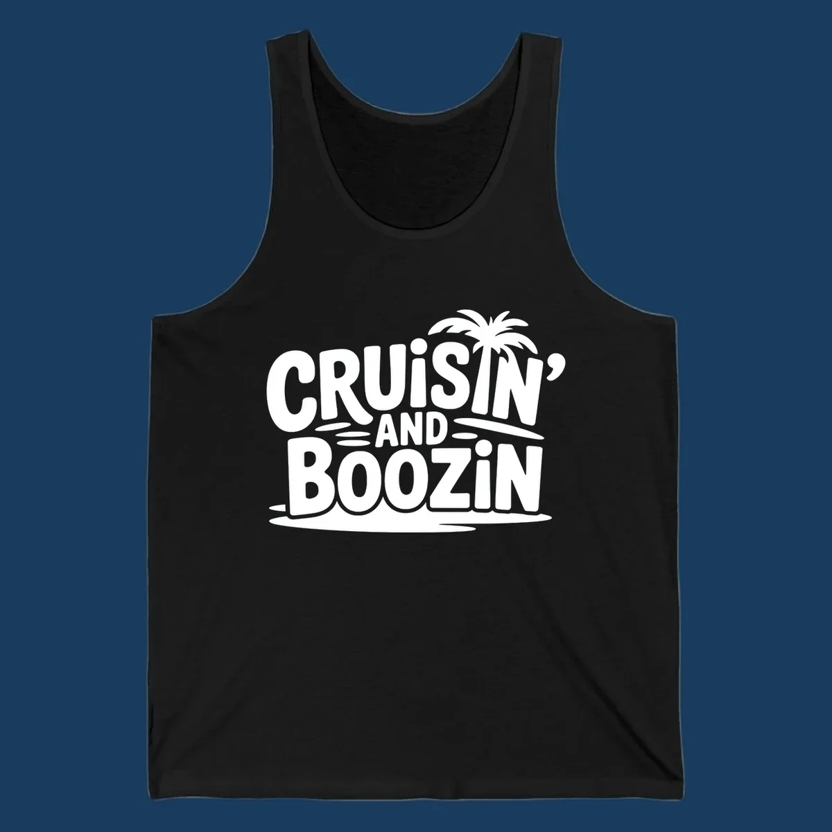 Cruisin' and Boozin' text with a palm tree silhouette, perfect for cruise apparel.