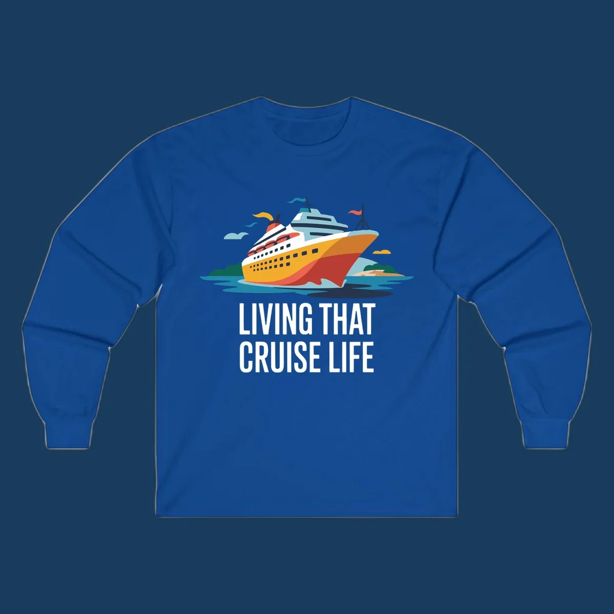 Illustration of a cruise ship with text 'LIVING THAT CRUISE LIFE', representing the living the cruise life concept.