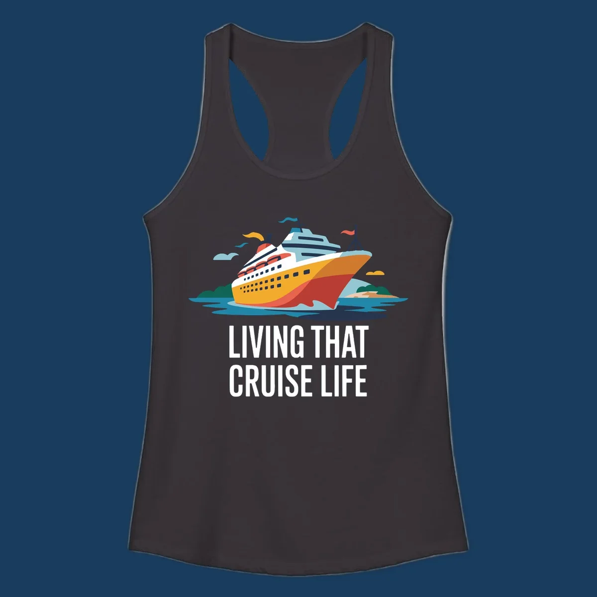 Illustration of a cruise ship with text 'LIVING THAT CRUISE LIFE', representing the living the cruise life concept.