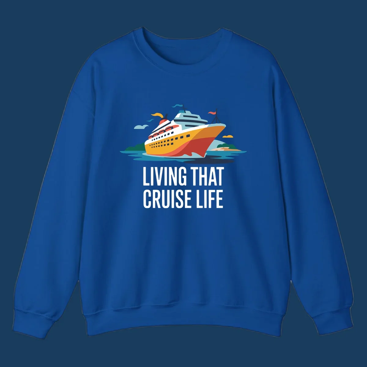 Illustration of a cruise ship with text 'LIVING THAT CRUISE LIFE', representing the living the cruise life concept.
