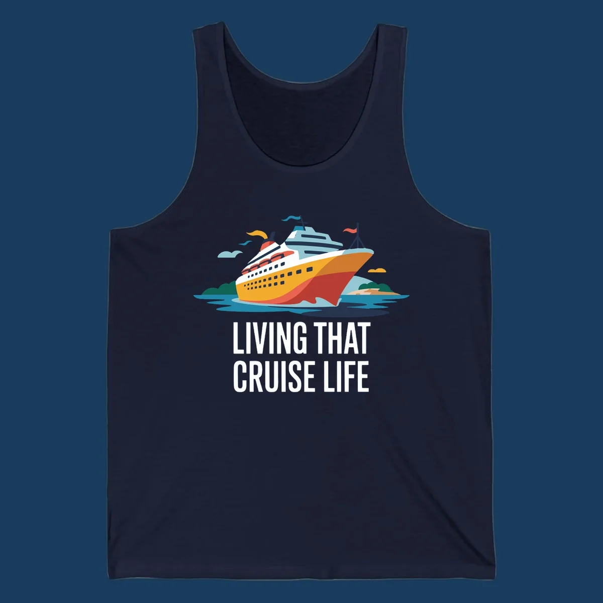 Illustration of a cruise ship with text 'LIVING THAT CRUISE LIFE', representing the living the cruise life concept.