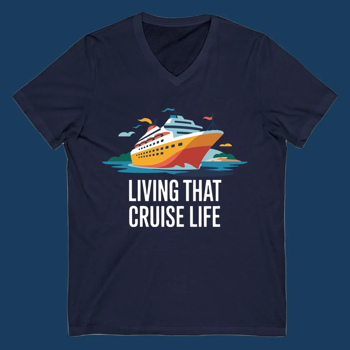 Illustration of a cruise ship with text 'LIVING THAT CRUISE LIFE', representing the living the cruise life concept.