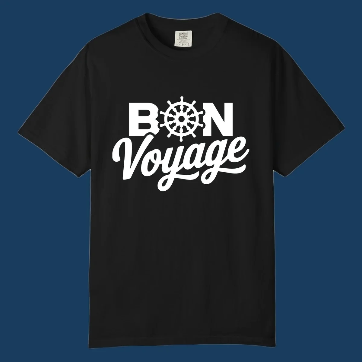 Bon voyage nautical ship's wheel text design.