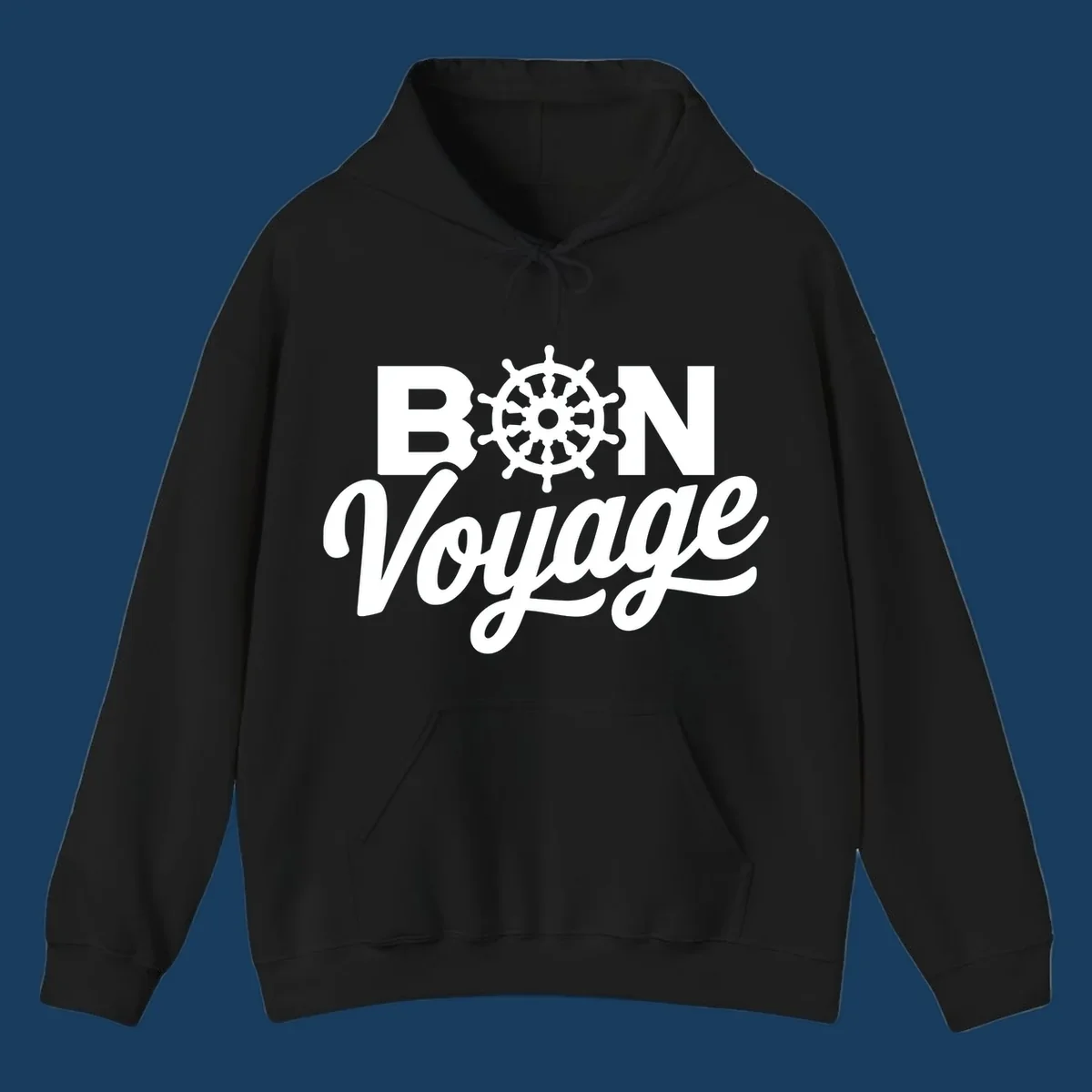 Bon voyage nautical ship's wheel text design.