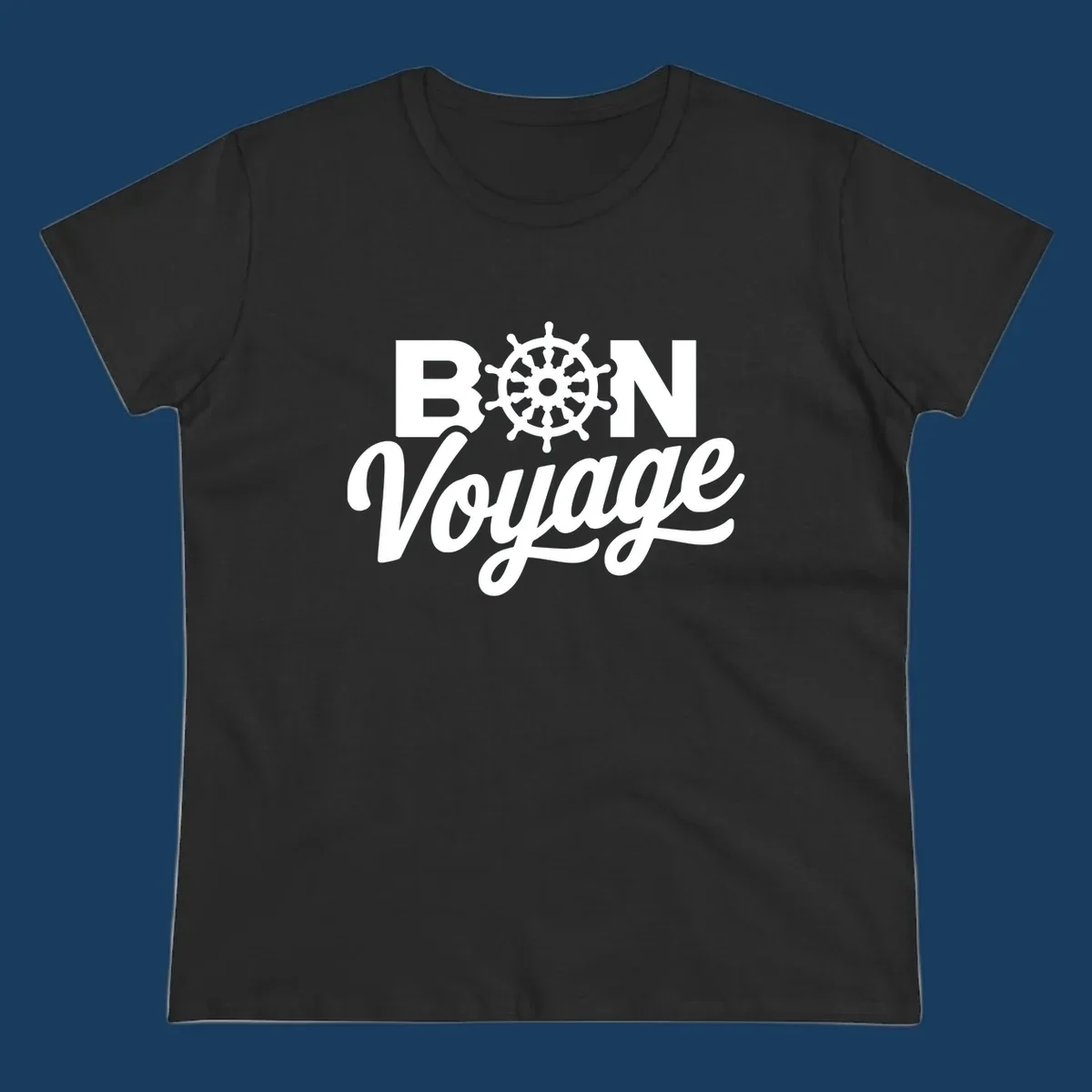 Bon voyage nautical ship's wheel text design.
