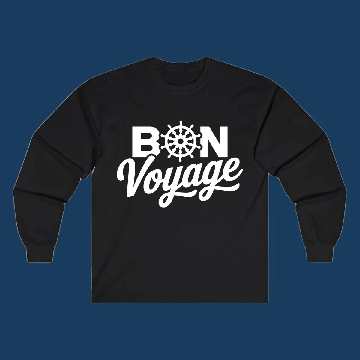 Bon voyage nautical ship's wheel text design.