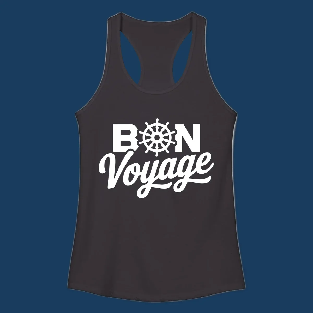 Bon voyage nautical ship's wheel text design.