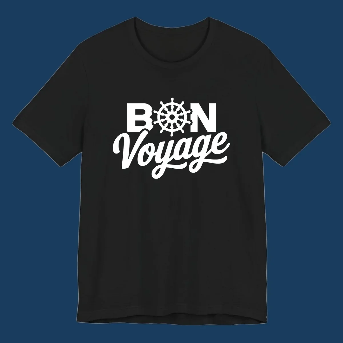 Bon voyage nautical ship's wheel text design.
