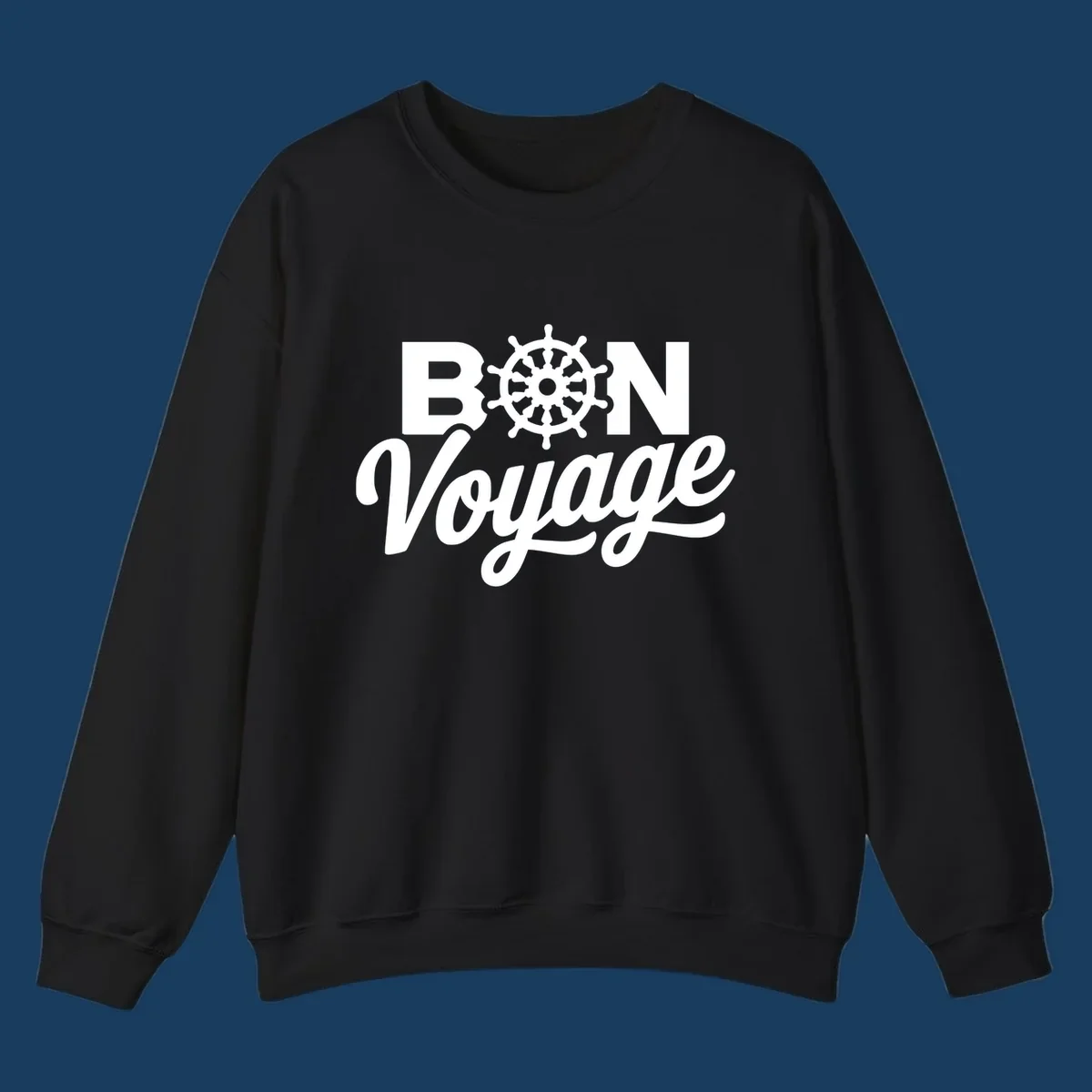 Bon voyage nautical ship's wheel text design.
