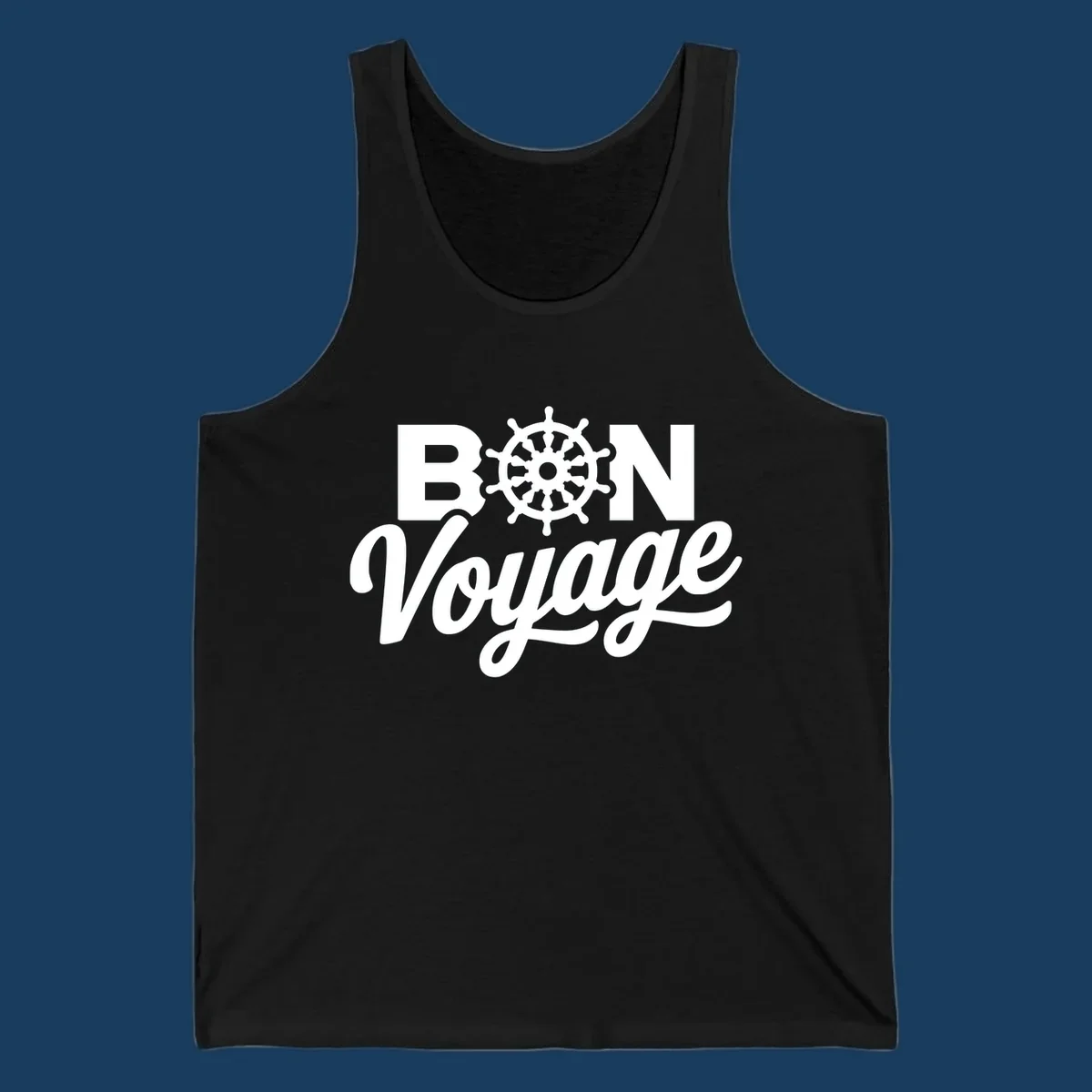 Bon voyage nautical ship's wheel text design.