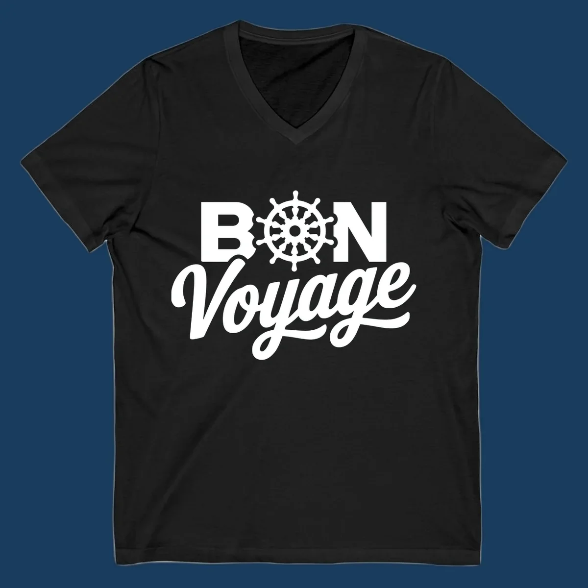 Bon voyage nautical ship's wheel text design.