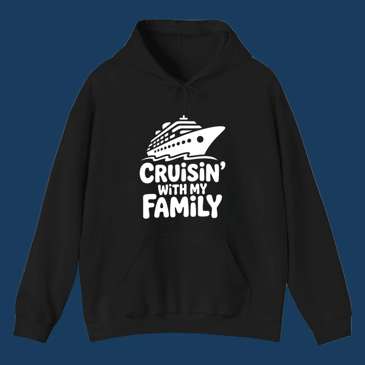 White cruise ship and text that says Cruisin' With My Family. Cruisin-family-cruise.