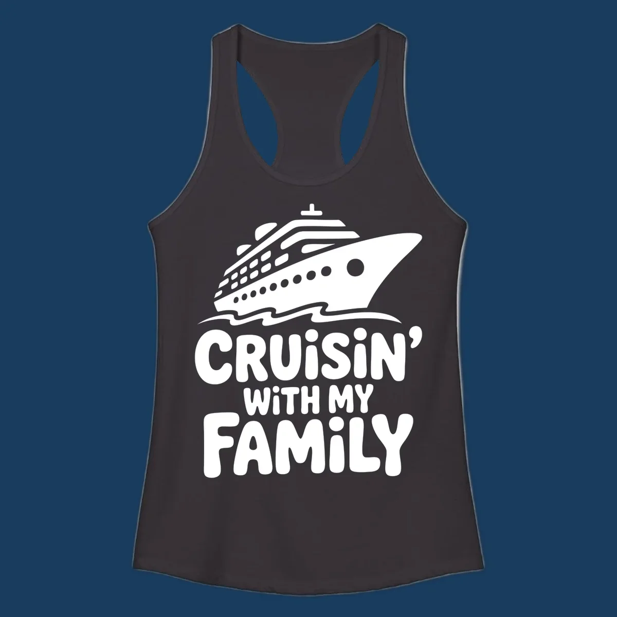 White cruise ship and text that says Cruisin' With My Family. Cruisin-family-cruise.