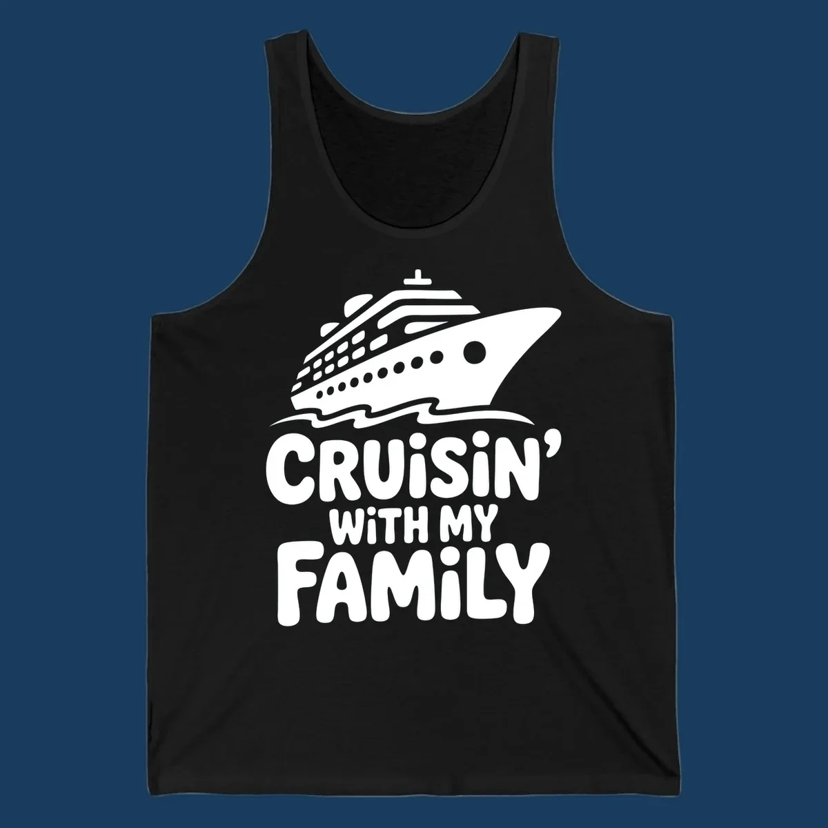 White cruise ship and text that says Cruisin' With My Family. Cruisin-family-cruise.