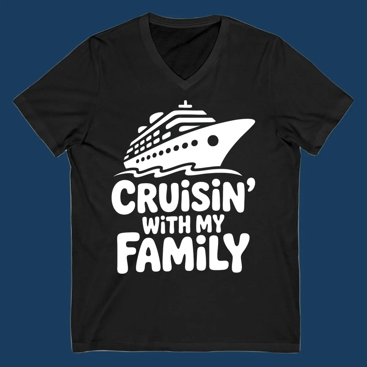 White cruise ship and text that says Cruisin' With My Family. Cruisin-family-cruise.