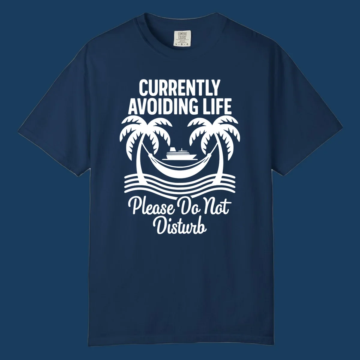 Currently avoiding life cruise design with text and tropical elements, "avoiding-life-cruise"