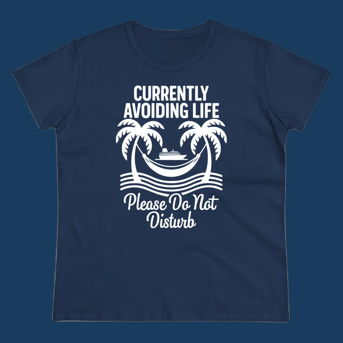Currently avoiding life cruise design with text and tropical elements, "avoiding-life-cruise"