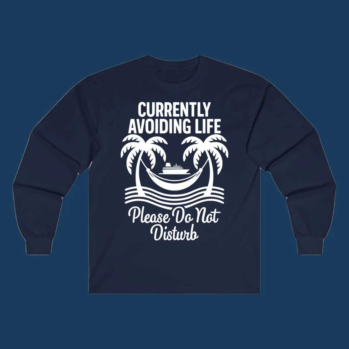 Currently avoiding life cruise design with text and tropical elements, "avoiding-life-cruise"