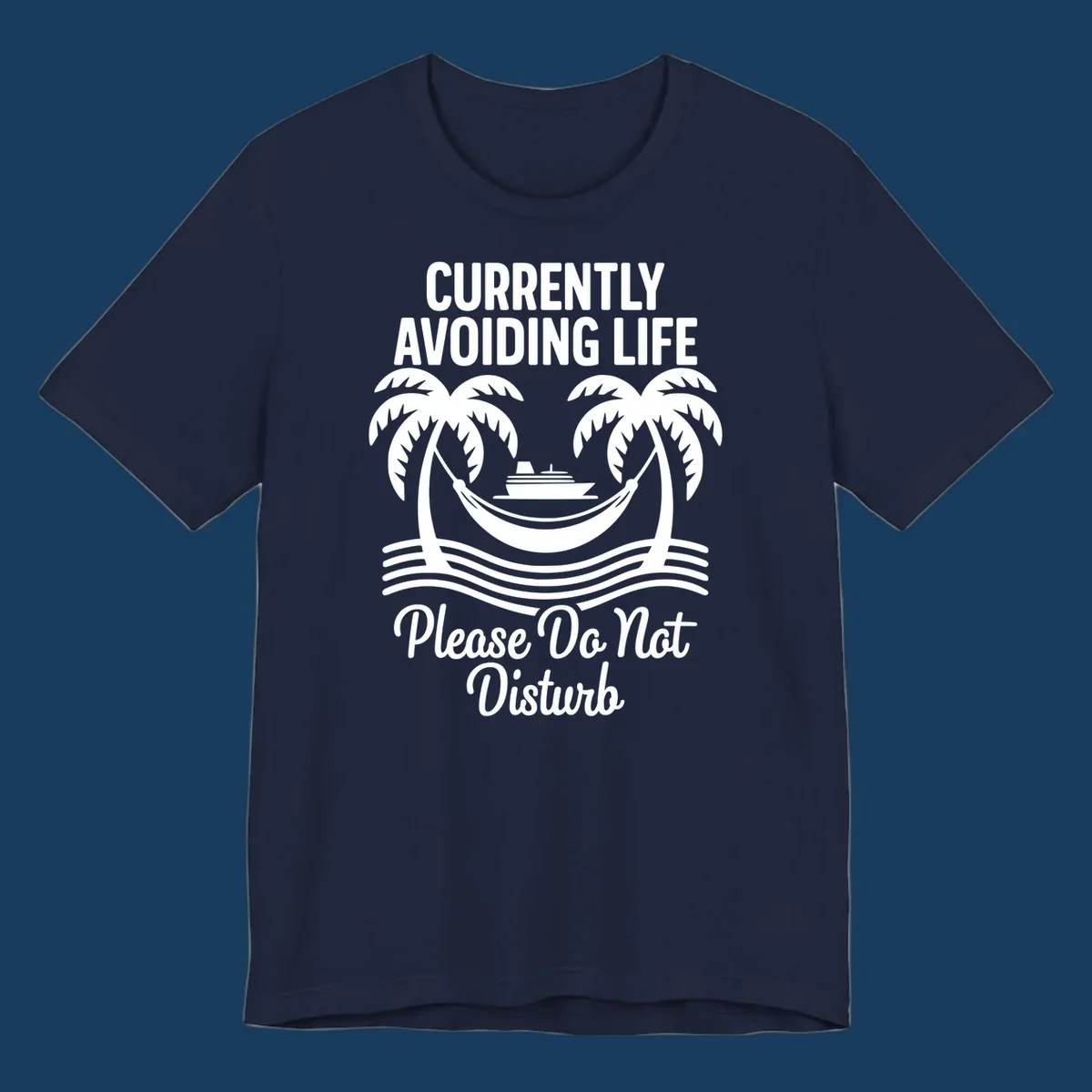 Currently avoiding life cruise design with text and tropical elements, "avoiding-life-cruise"