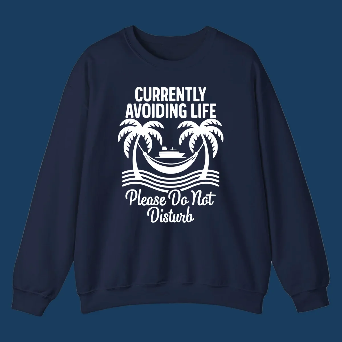Currently avoiding life cruise design with text and tropical elements, "avoiding-life-cruise"