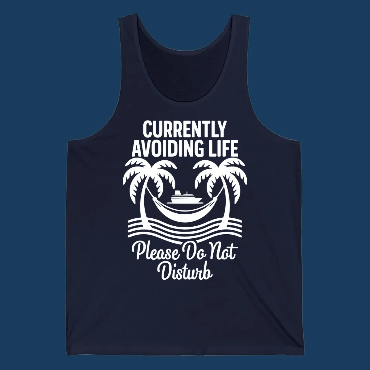 Currently avoiding life cruise design with text and tropical elements, "avoiding-life-cruise"