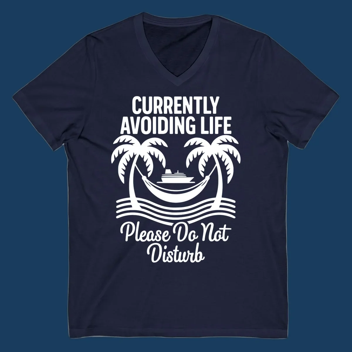 Currently avoiding life cruise design with text and tropical elements, "avoiding-life-cruise"