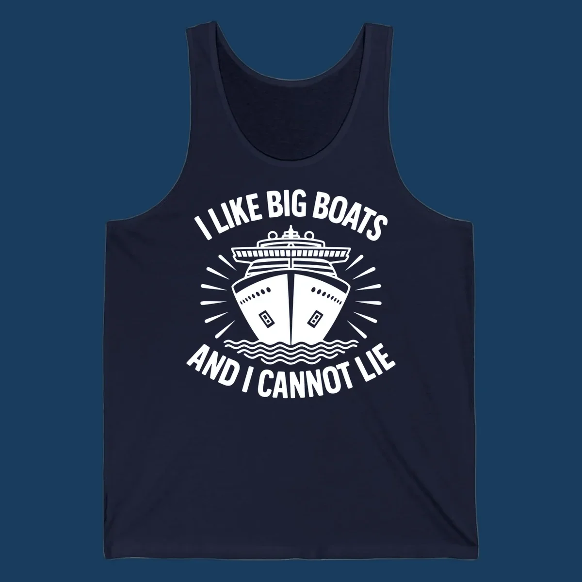 Illustration of a cruise ship with text 'I Like Big Boats And I Cannot Lie', big-boat-cruise-humor.