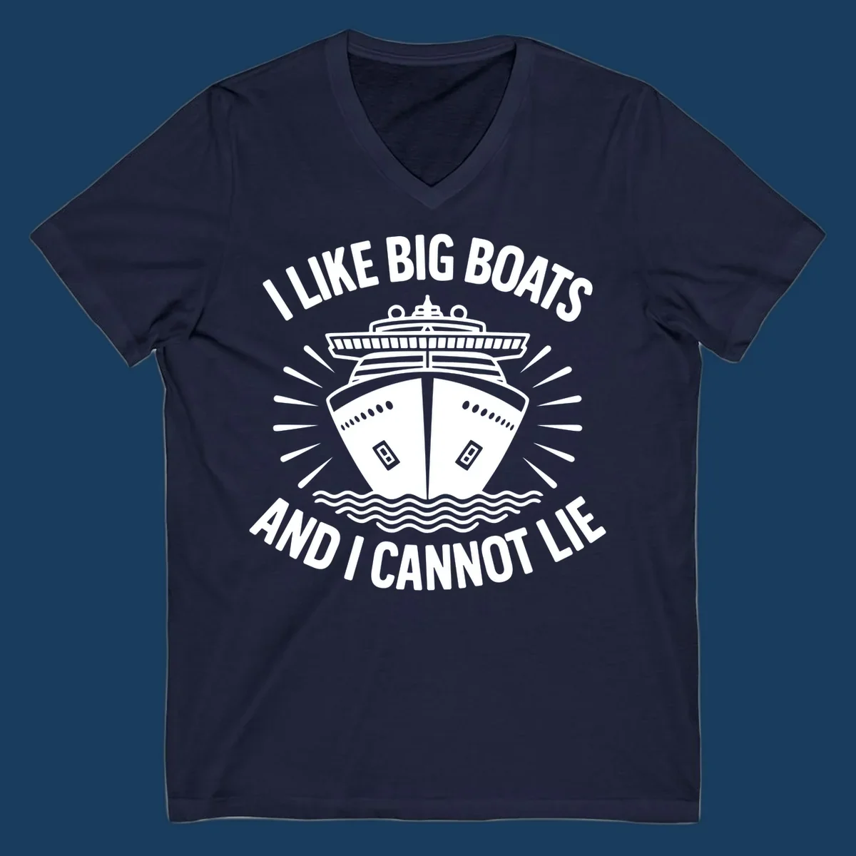 Illustration of a cruise ship with text 'I Like Big Boats And I Cannot Lie', big-boat-cruise-humor.