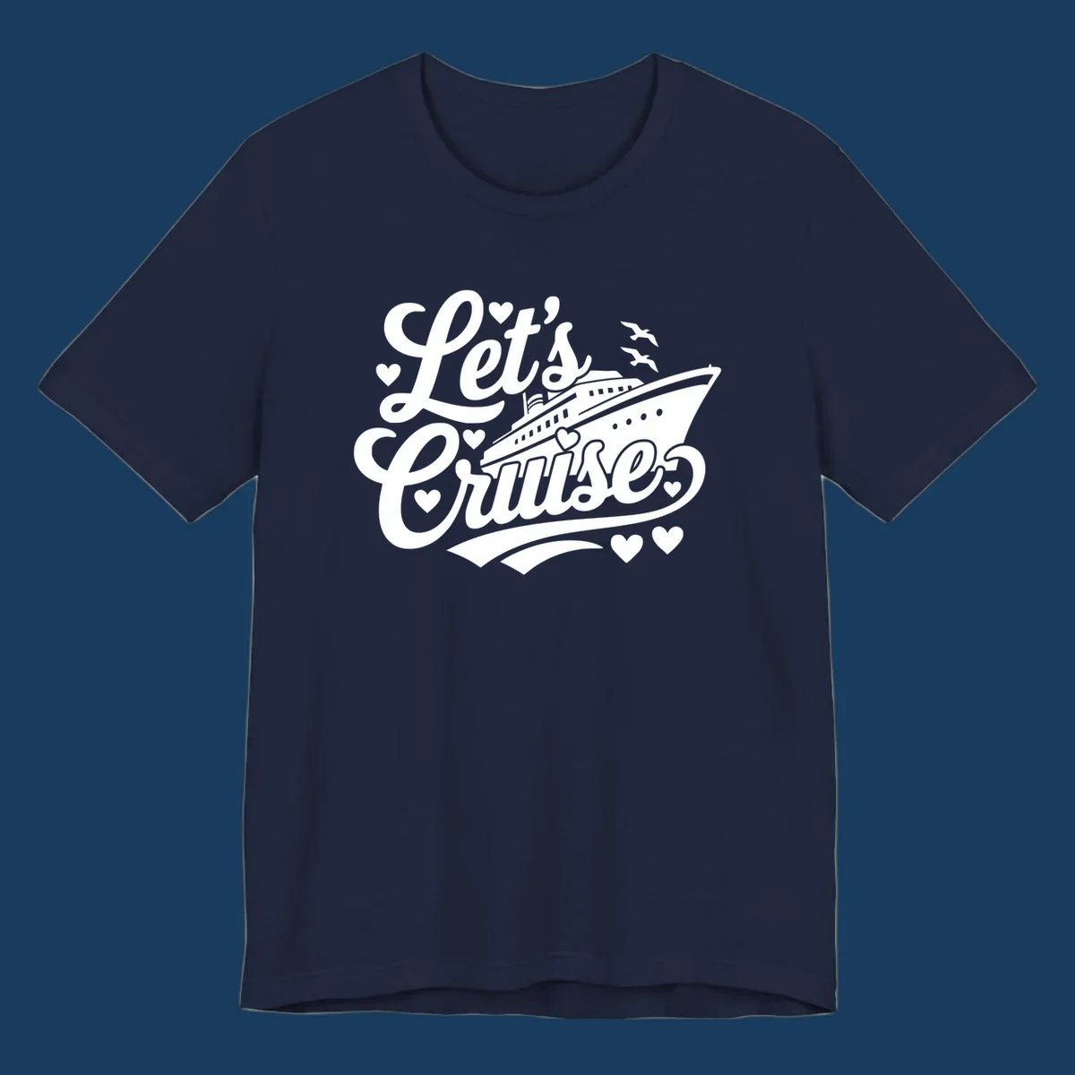 Lets cruise ship with hearts and seagulls illustration for vacation