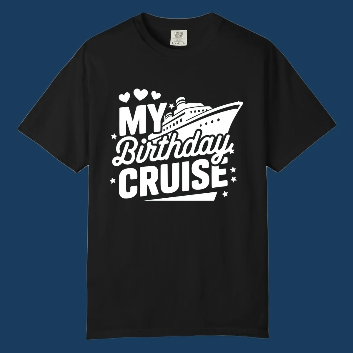 Birthday cruise ship graphic with text 'My Birthday Cruise'