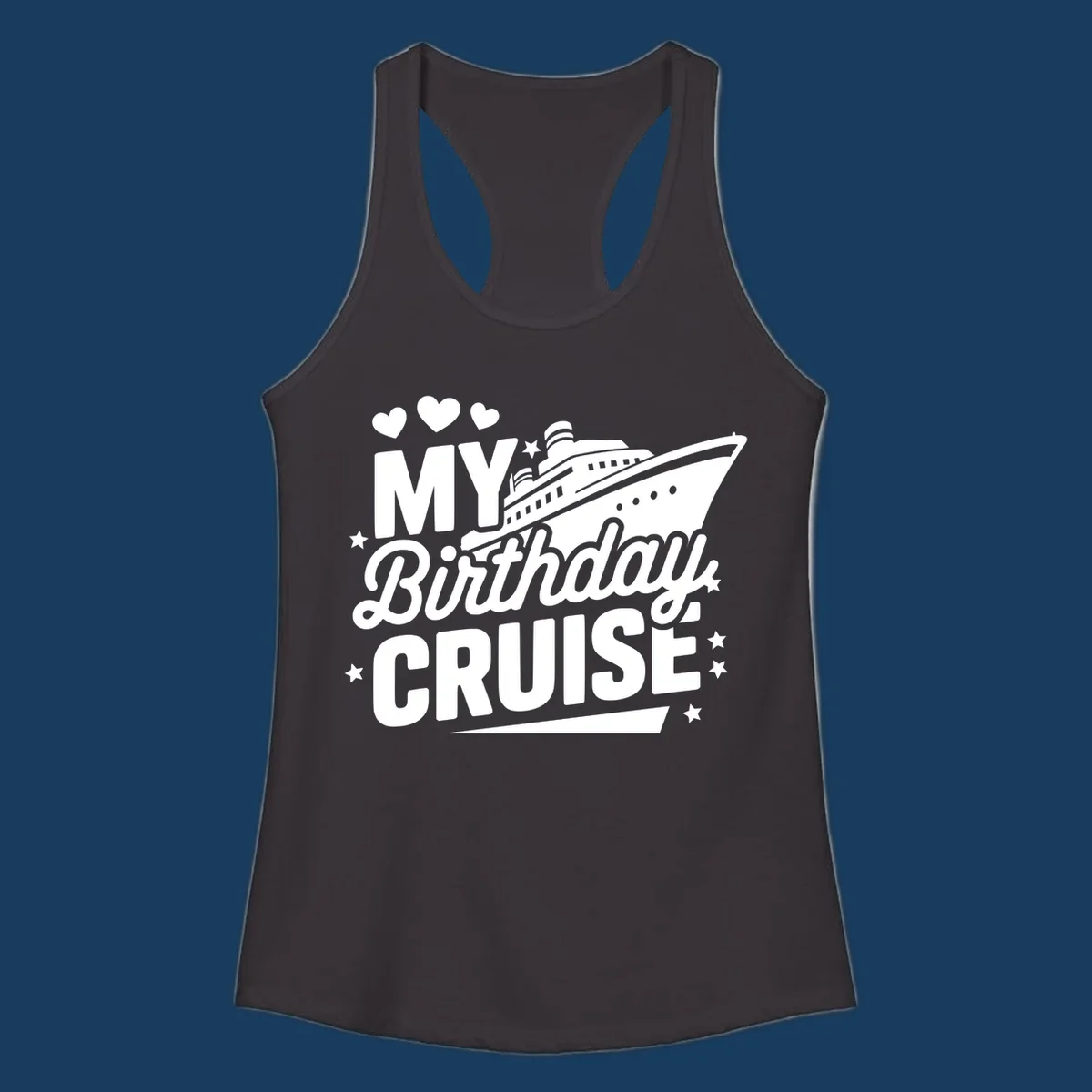 Birthday cruise ship graphic with text 'My Birthday Cruise'