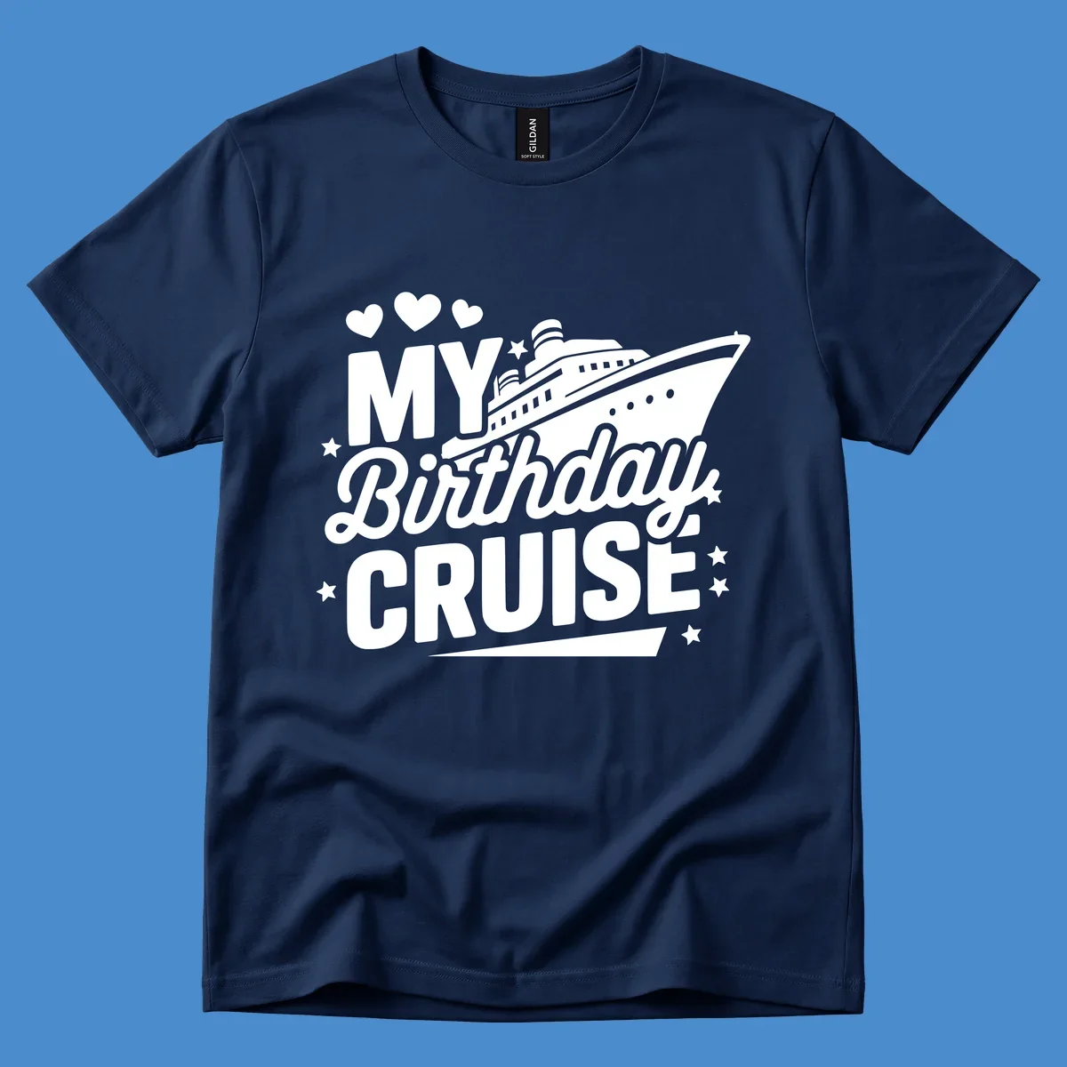Birthday cruise ship graphic with text 'My Birthday Cruise'