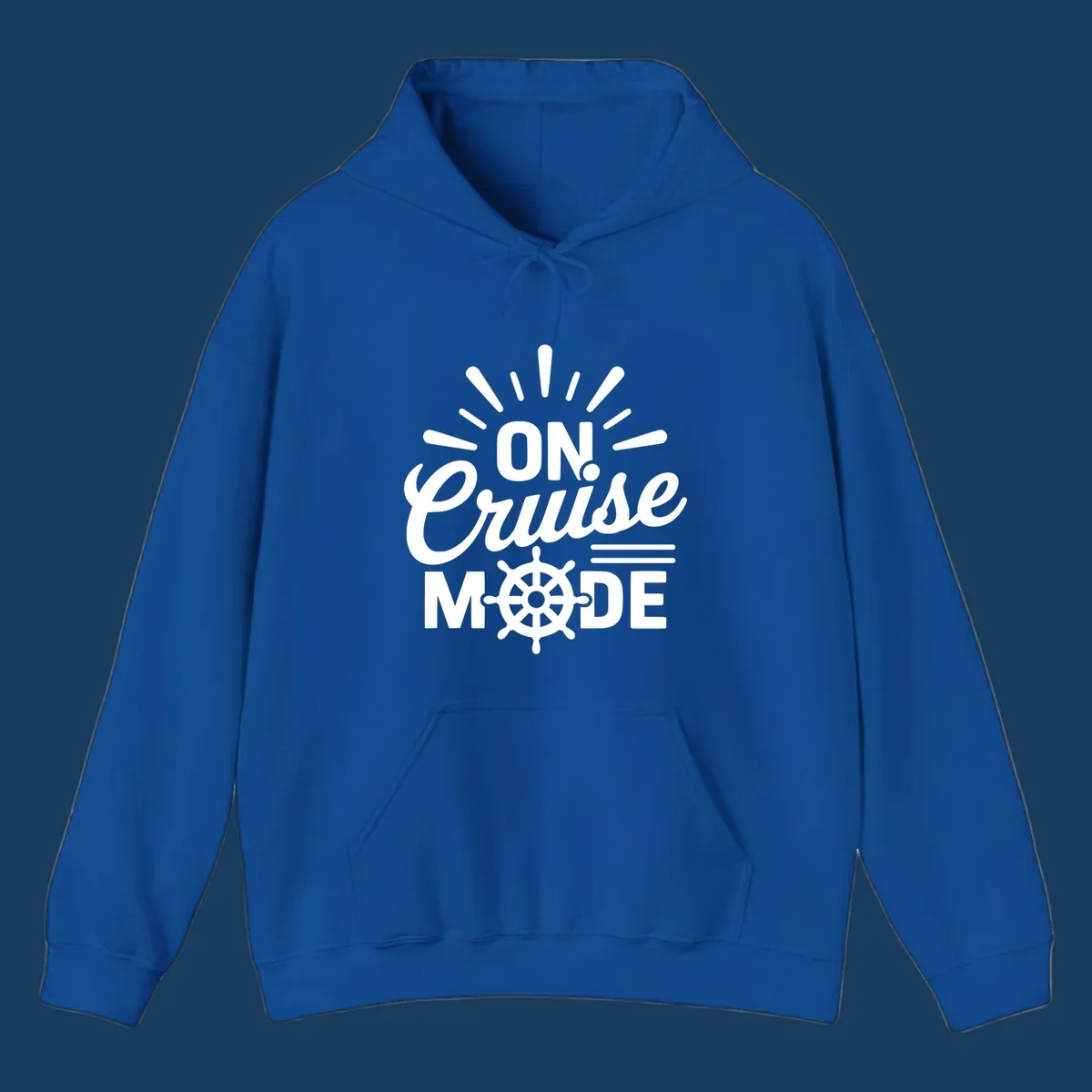 On Cruise Mode text with ship wheel graphic. Funny cruise apparel.