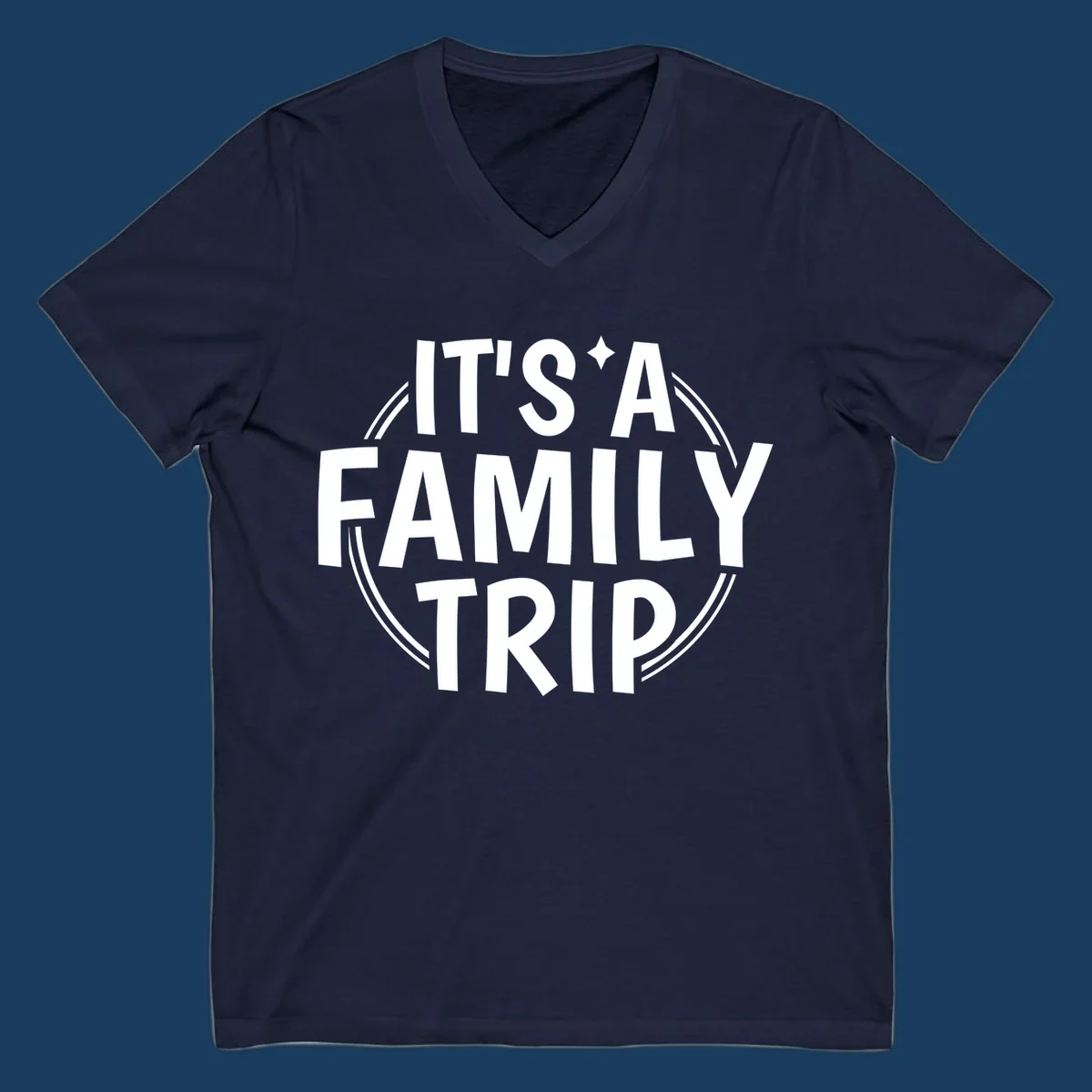 It's A Family Trip text design with star and circle outline.