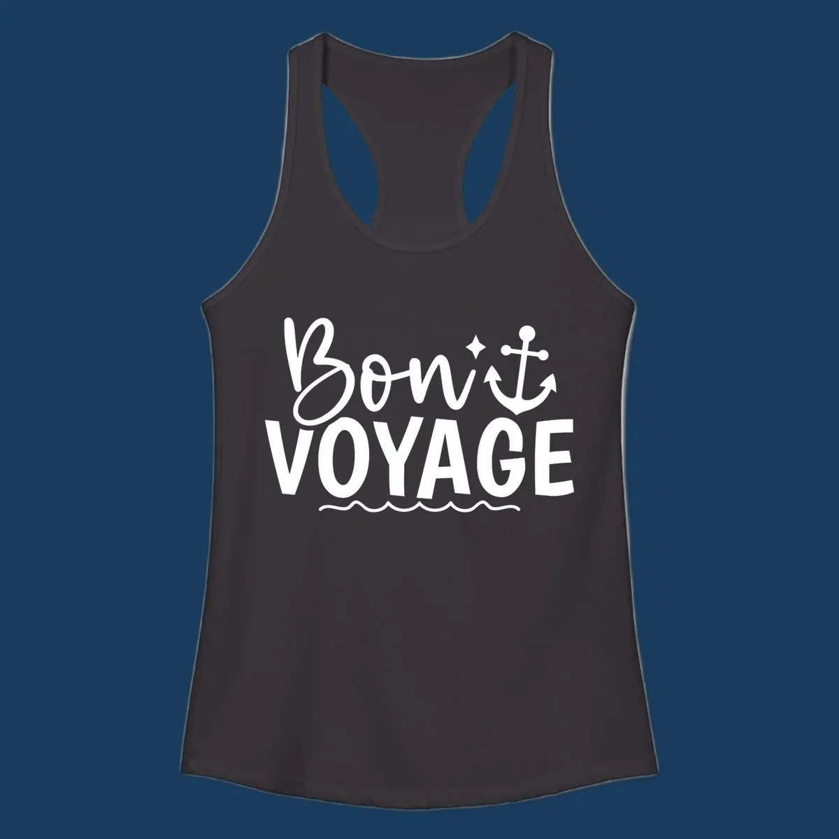 Bon Voyage text with anchor and waves design.