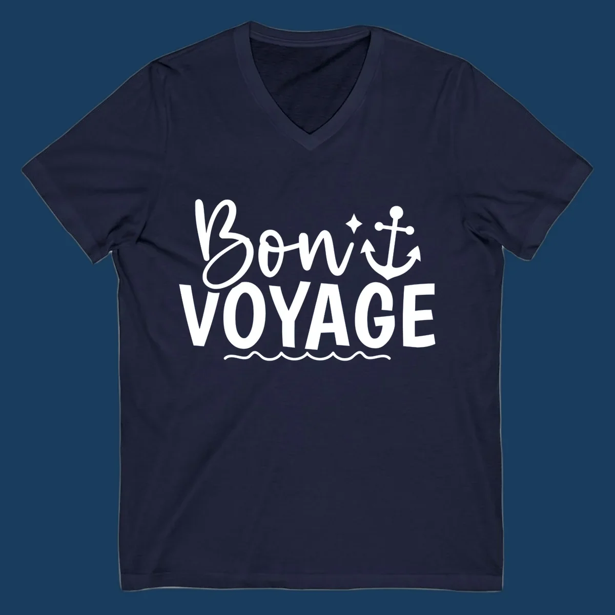 Bon Voyage text with anchor and waves design.