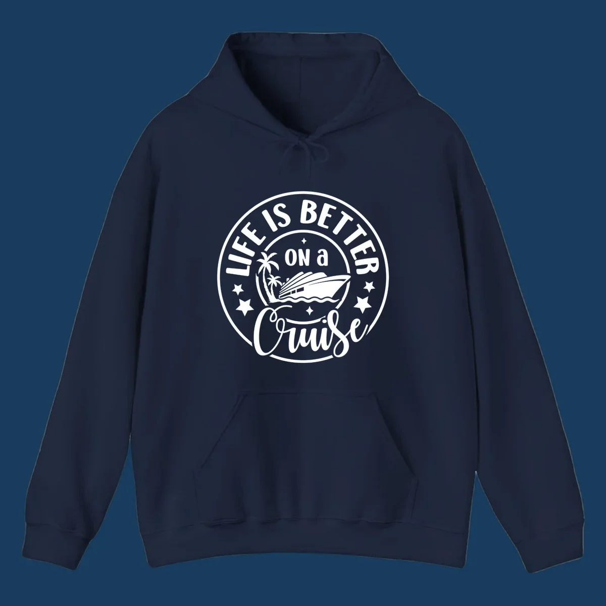 Circular badge design with text 'Life is Better On a Cruise' and cruise ship graphic.