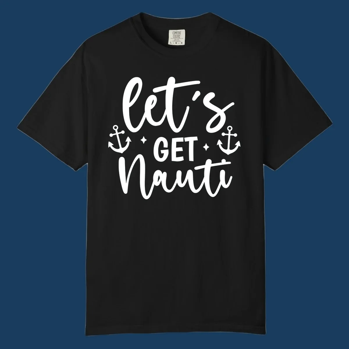 Let's Get Nauti cruise design with anchors and stars.