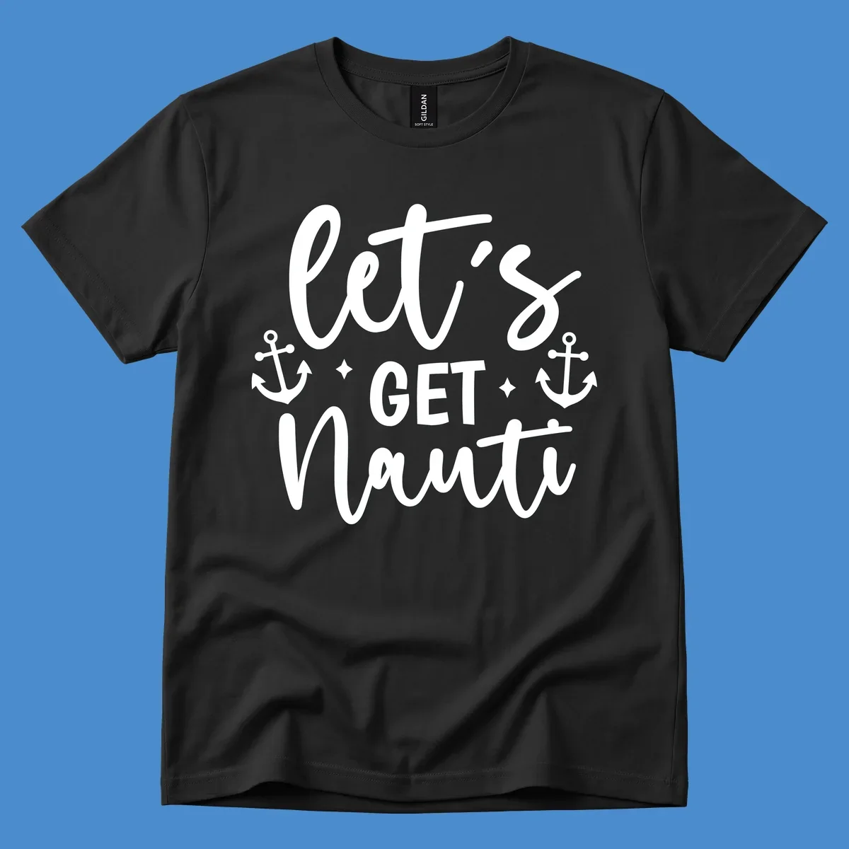 Let's Get Nauti cruise design with anchors and stars.